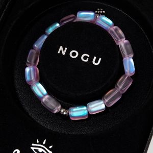 Lavender Iridescent Pebble Mermaid Glass NOGU Stretch Bracelet